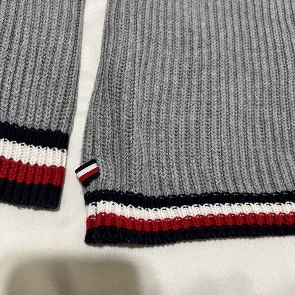 Tommy Hilfiger Varsity Cable Knit Sweater Gray Red White Blue Womens M Preppy - Picture 6 of 7
